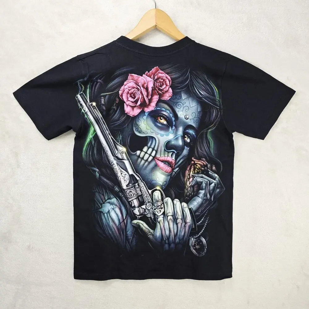 Thanabat Zombie Girl Shirt Small Glow In Dark AOP Dia De Los Muertos Sugar Skull - Picture 4 of 6